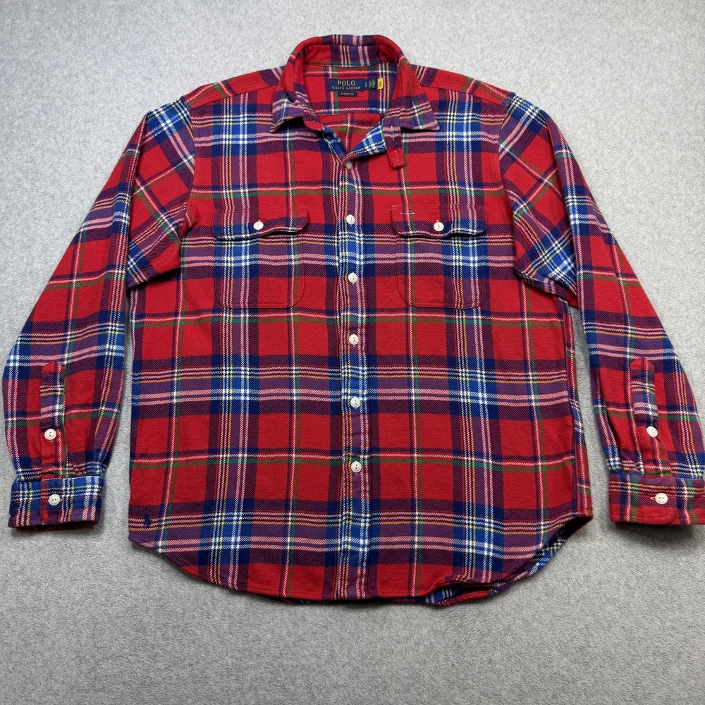 Ralph Lauren Shirt Mens Large Red Plaid Classic Fit Twill Workshirt Pockets Logo